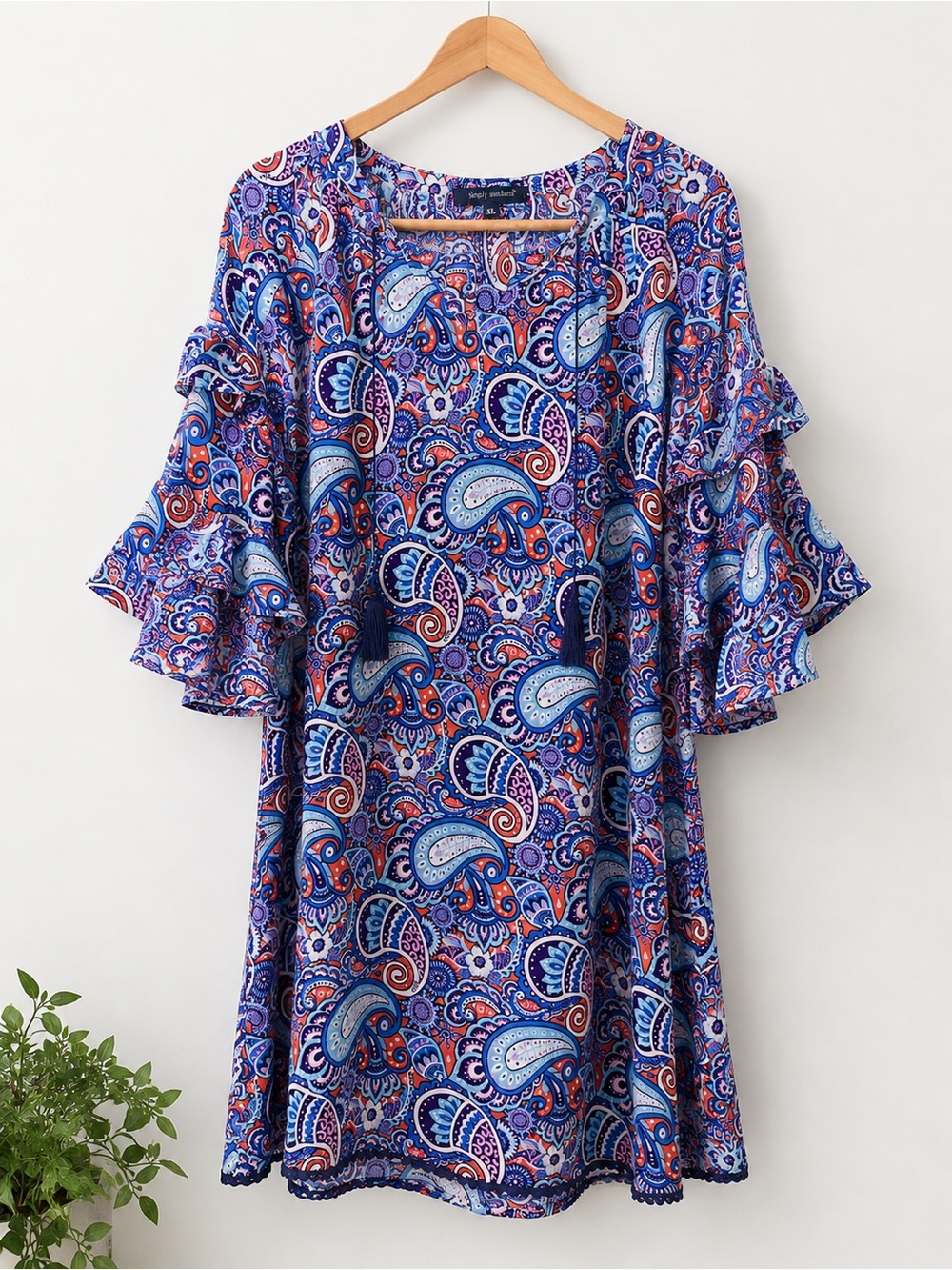 Simply Southern Paisley Print Bell Sleeve Tunic/Dress XL Blue Purple
